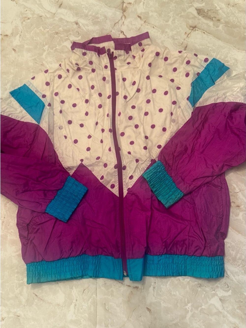 Vintage Polka Dot Colorblock Windbreaker - Purple & Teal
